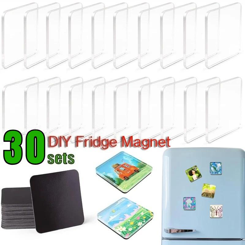 Fridge Magnet Set Acrylic Square Refrigerator Magnet with Adhesive Backing DIY Fridge Magnets Round for Office Kitchen