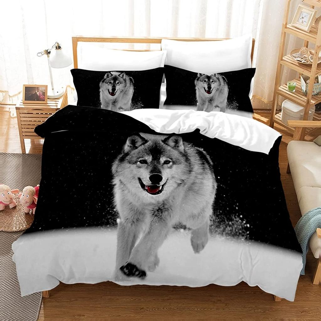 Wolf Duvet Cover Set King Queen Size Wild Animals Pattern Polyester Comforter Cover For Kids Boys Girls Bedding Set Quilt Cover