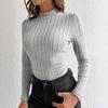 2026 Women's European and American Ribbed Long Sleeve Knit Base Layer T-shirt