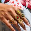 18K Gold Plated Heart Geometric Open Ring Moon Square Tower Ring Stainless Steel Ring  Friend
