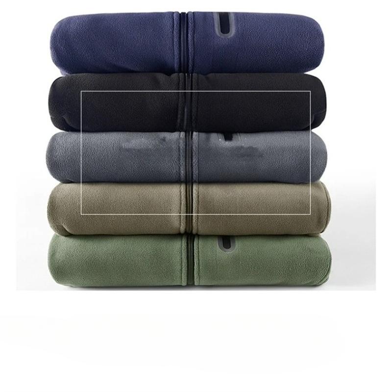 Solid Men's Fleece-Lined Bomber Jacket Winter Windproof Stand-Collar Zip-Up Thicken Warm Plush Coat Fashion Clothing