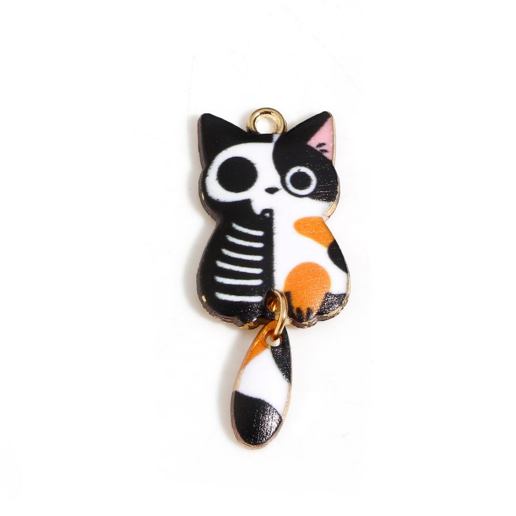 10PCs Cute Cat Charms Enamel Animal Cartoon Pendants Multicolor Gold Color Metal DIY Earrings Necklace Jewelry 3.9cm x 1.6cm