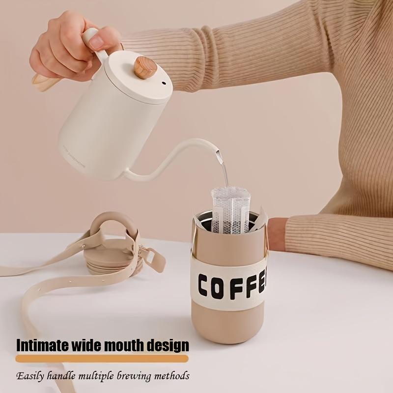 Edelstahl-Kaffeetasse, tragbarer isolierter Wasserkocher mit Tragegurt – geeignet für Outdoor-Camping, Radfahren, Sport und Fitness