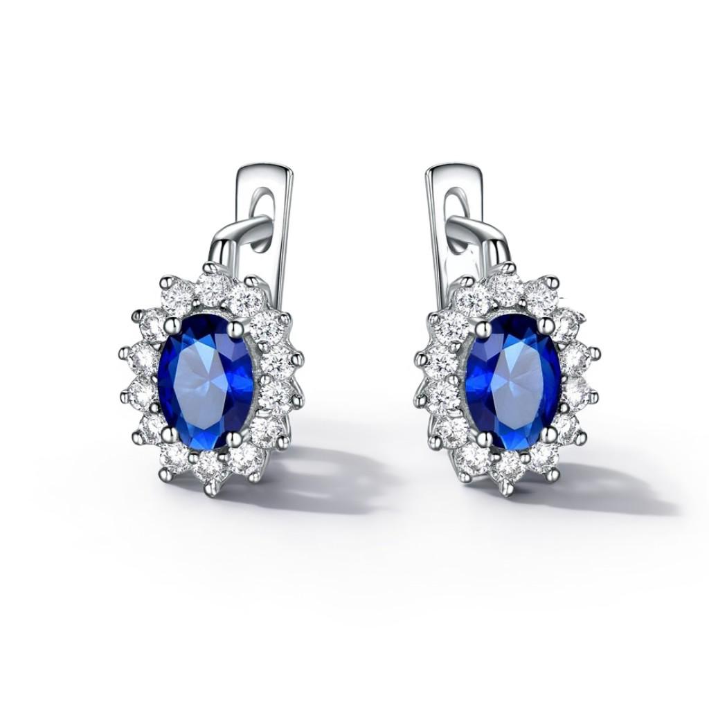 925 Sterling Silver Clip Earrings  Blue Sapphire Emerald  Flower Earring for Women Party Engagement Fashion Fine Jewelry Gift
