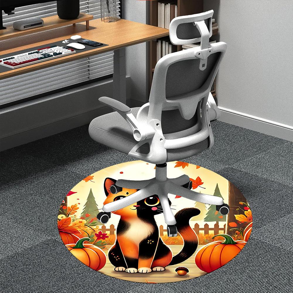 1pc Autumn Cat Office Round Area Rug,  Mat Suitable ForOffice, Under Office Chairs Bedroom Living Room Home Decor, Room Deco