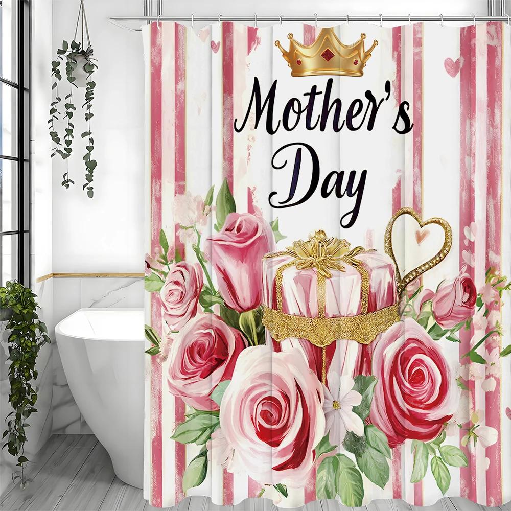 Happy Mother's Day Floral Crown Gift Curtain Shower Curtain, Bathroom Decorative Shower Curtain, Waterproof Shower Curtain with