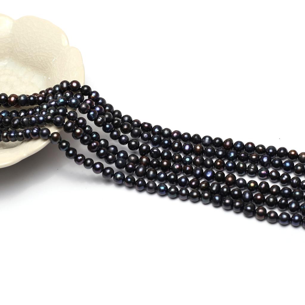 1String, Black Natural Freshwater Pearls, Handmade Near Round Pearl Beads for Jewelry Making DIY Necklaces, Bracelets Crafts, Beads 7-8mm, Length 36cm