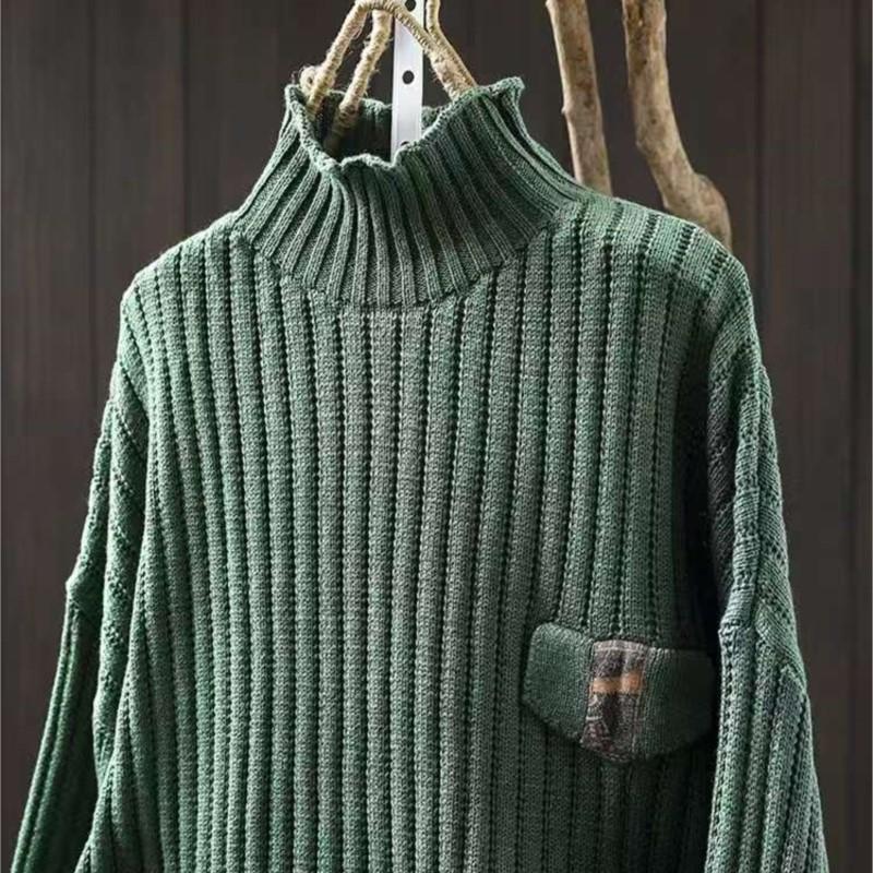Johnature Women Pullover Sweaters Spring Solid Color Long Sleeve Knitted Cloths Soft Female Sweaters