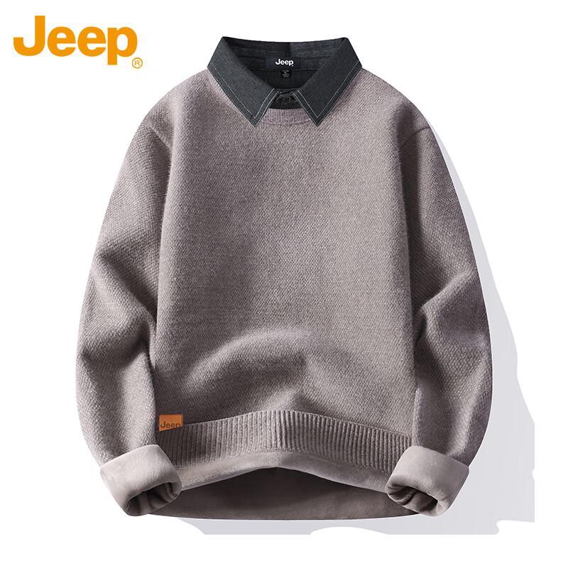 

JEEP Men s Faux 2-Piece Shirt Collar Fleece Lined Sweater 3XL