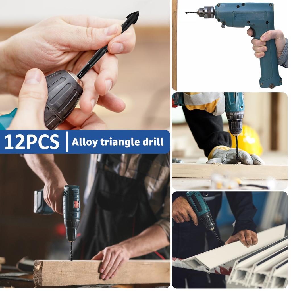 12PCS Cross Hex Tile Drill Bits Set Tile Porcelain Drill Bit for Glass Concrete Ceramic Hole Opener Hex Shank 3-12mm Hard Alloy
