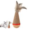 Brinquedos de Gato de Madeira com Penas Arranhador de Gato de Sisal para Gatos de Interior Base de Madeira Maciça Brinquedo Basculante Brinquedo Interativo para Gatos Alivia o Tédio e Afia as Garras
