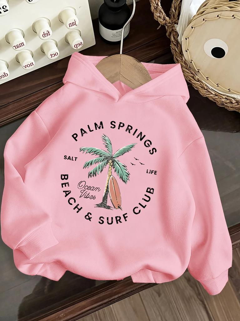 Palm Springs Print, New Stylish Long-Sleeve Hooded Sweatshirt Jacket for Girls for Autumn and Winter