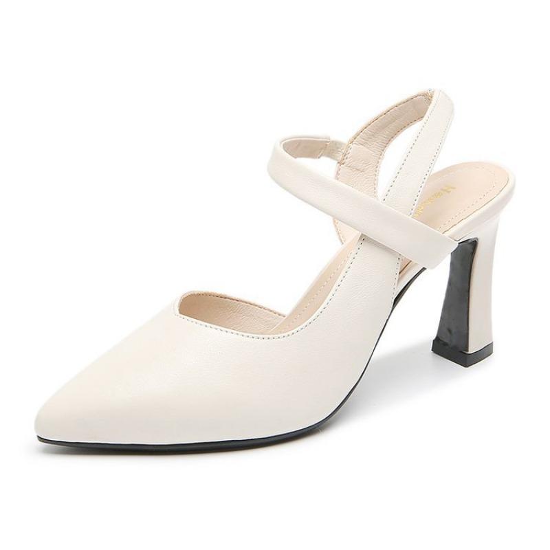 High Heel Pointed Sandals Women's New Thick Heel Medium Heel with Bag Head Fashion Women's Shoes Versatile