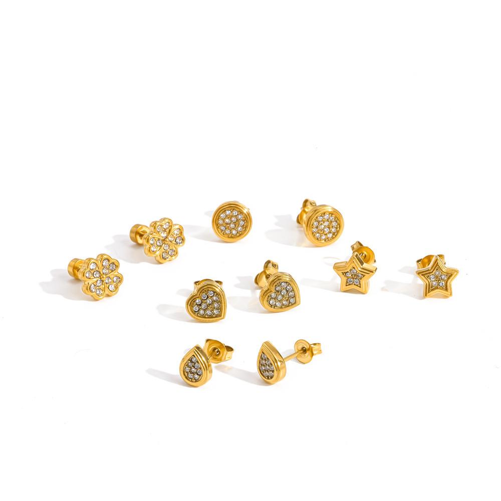 Stainless Steel Flower Ear Studs With Gold Plating For Women Summer