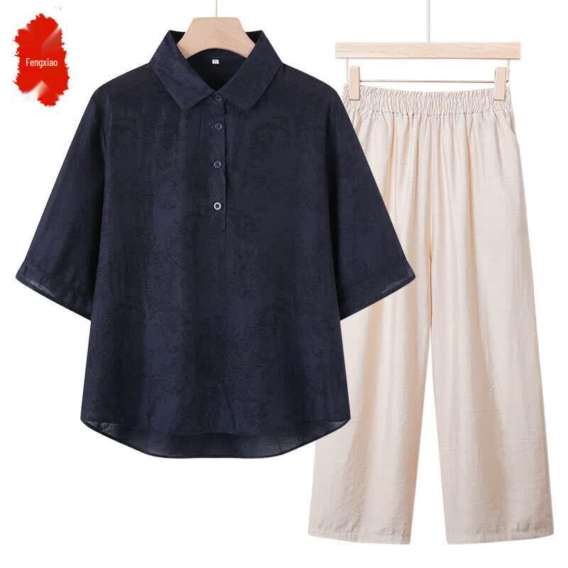 Women s Loose Fit Cotton Linen Floral Short-Sleeve Summer Top L