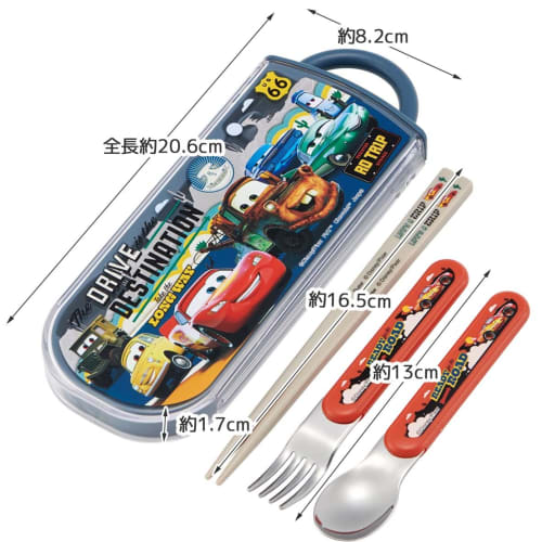 Skater Lunch Box Trio Set Chopsticks Spoon Fork Disney Cars 24 for Children Antibacterial Treatment Easy to Open Sliding Type Made in Japan TACC2AG-A