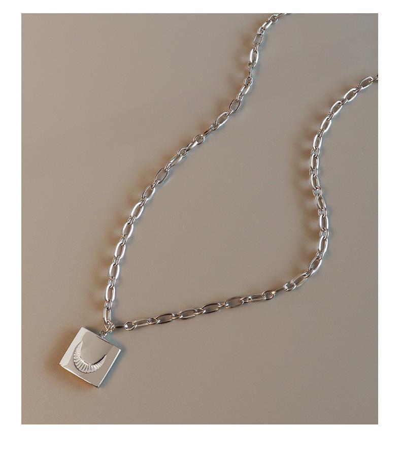 French Starry Sky Moon Square Necklace, Gold-Plated Titanium Steel, Personalized Design, Fashionable and Colorfast Jewelry.