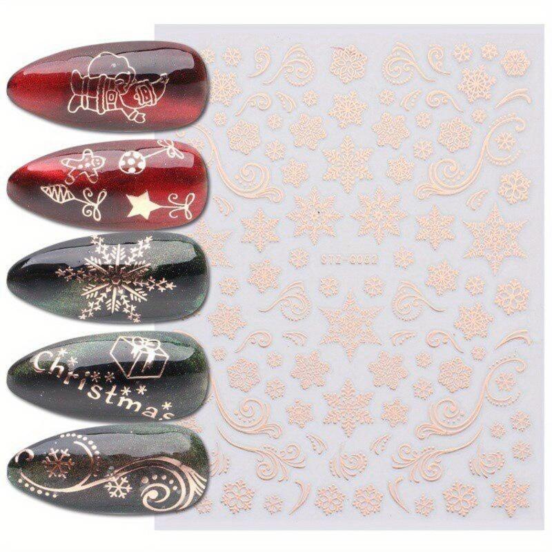 3D Nail Art Sticker Christmas Sticker Nail Rose Gold Glitter Snowflake Applique Nail Manicure Winter