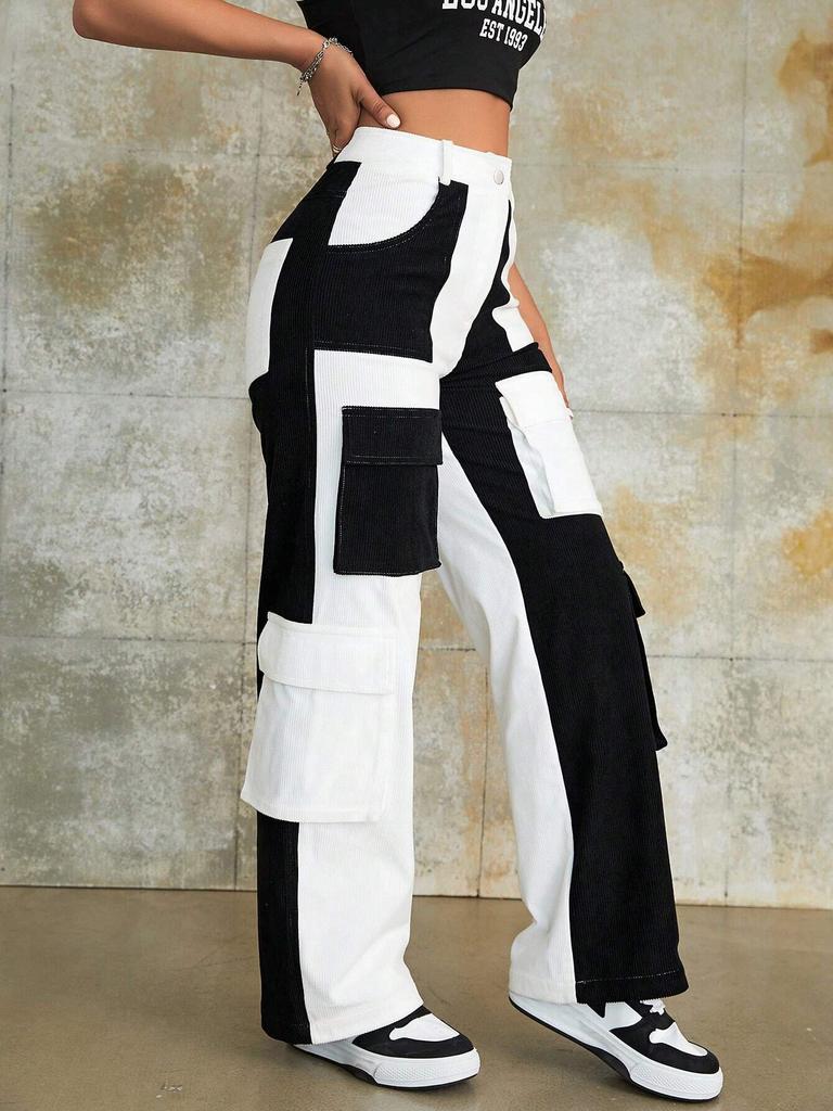 Rose Beauty A Fashionable And Personalized Street Style Patchwork Women's Pants