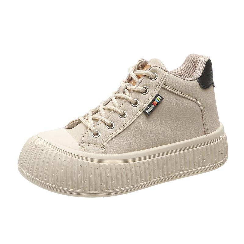 Round head biscuit sole platform white shoes women's autumn 2025 new high-top lace-up casual versatile single shoes