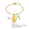 Bracciale in Acciaio Inossidabile con Medaglia della Madonna e di San Benedetto, Croce con Zirconi, Braccialetti Rosario da Donna, Gioielli Religiosi