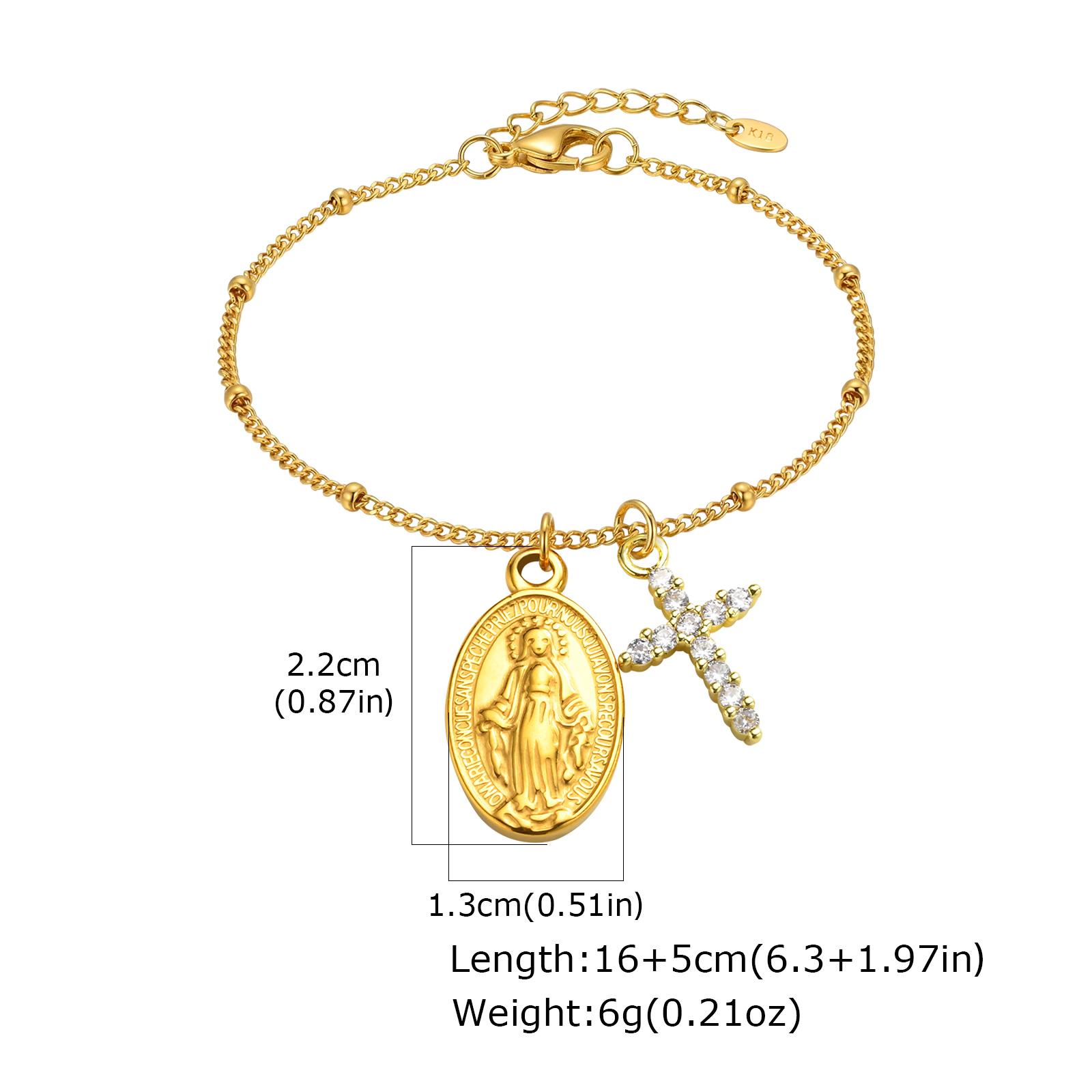 

Stainless Steel Virgin Mary Saint Benedict Medal Zircon Cross Bracelet,Women s Rosary Bracelets, Religious Jewelry