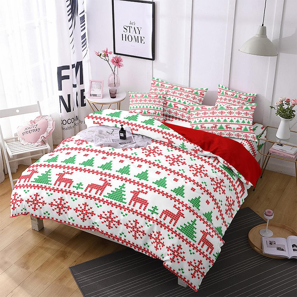 Red Christmas Quilt Cover Three-Piece Polyester 3D Digital Bedding Home Textiles