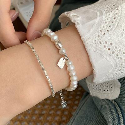 Pulseira de prata esterlina S925 Lucky Bean Long Brand Letter Bracelet feminina temperamento suave pérola de água doce melhor amiga pulseira elegante peça de mão