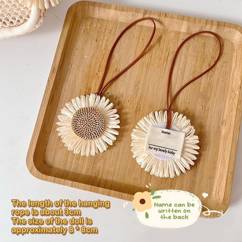 Boho Weave Sunflower Name Sticker Pendant Handmade Flower Name Tag Charm Bag Decoration Anti-Lost Mark Name Keyring Charms
