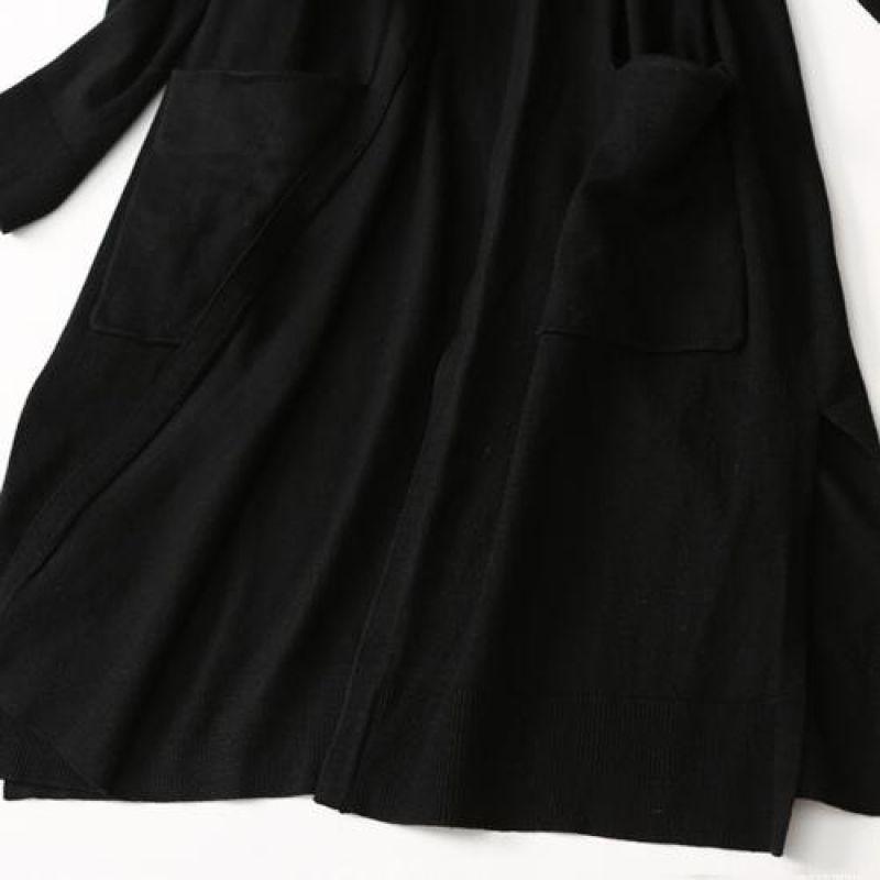Export Export Women's Shawl Double Pocket Knitting Cardigan French Lazy Style Mid Length Long Length Drape No Pilling