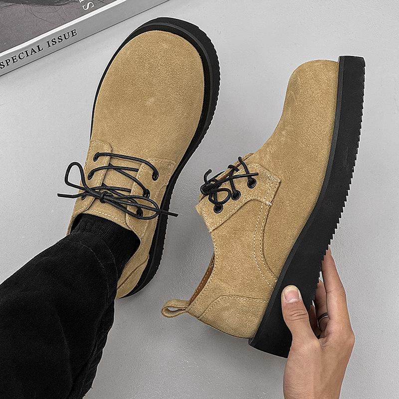 2025 platform derby shoes British heightening men's shoes tooling casual basic versatile commuter leather shoes beige 1560-J