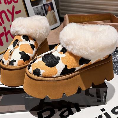 Horse Hair Leopard Print Thick-soled Muffin Lamb Wool Shoes Small Cm One-pedal Thickened Snow Cotton Women's Shoes