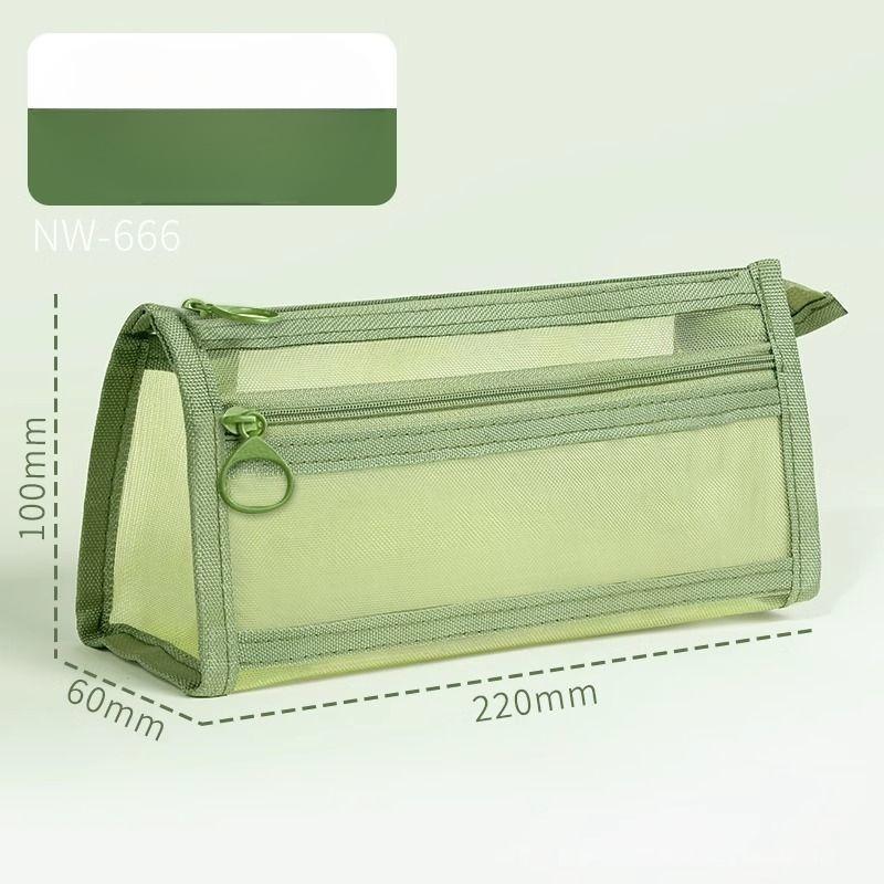 Transparent Double Layer Pencil Case, Mesh Zipper Pouch, Travel Cosmetic Bag, Cute Transparent Stationery Organizer for Office University