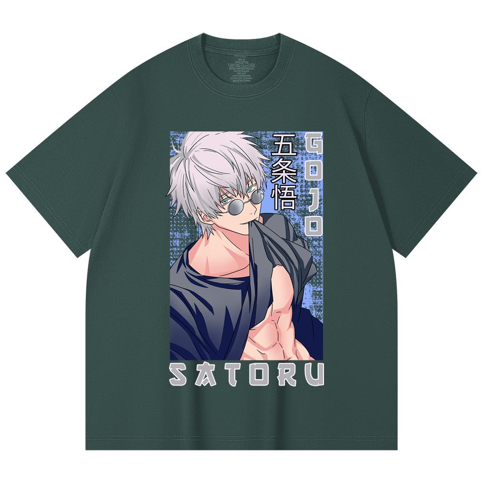 230 Gsm 100% Cotton Jujutsu Kaisen V23 Gojo Print Unisex Heavy Cotton T Shirt