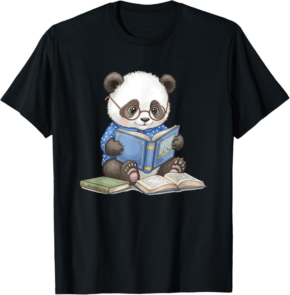 Adorable Panda Reading Book Illustration T-Shirt