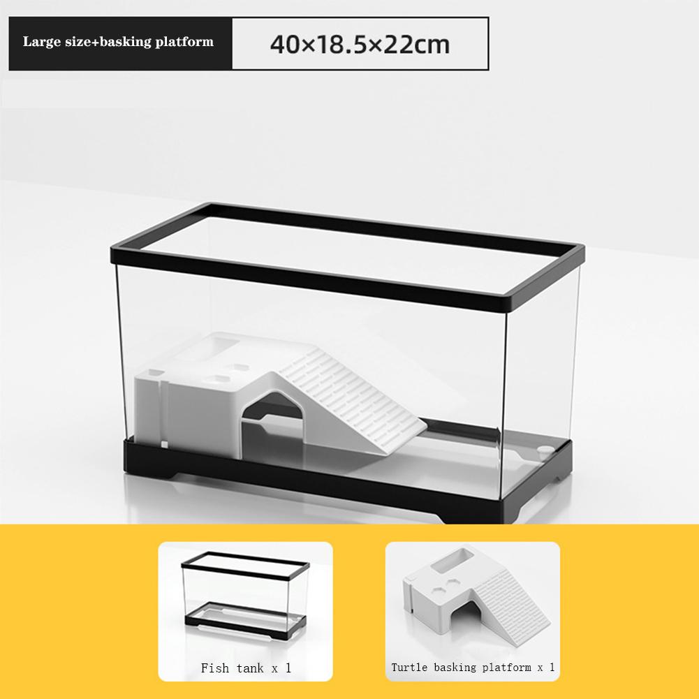Large Transparent Turtle Tank Aquarium Fish Tank with Bottom Drain Reptiles Amphibians with Basking Platform Open Breeding Box