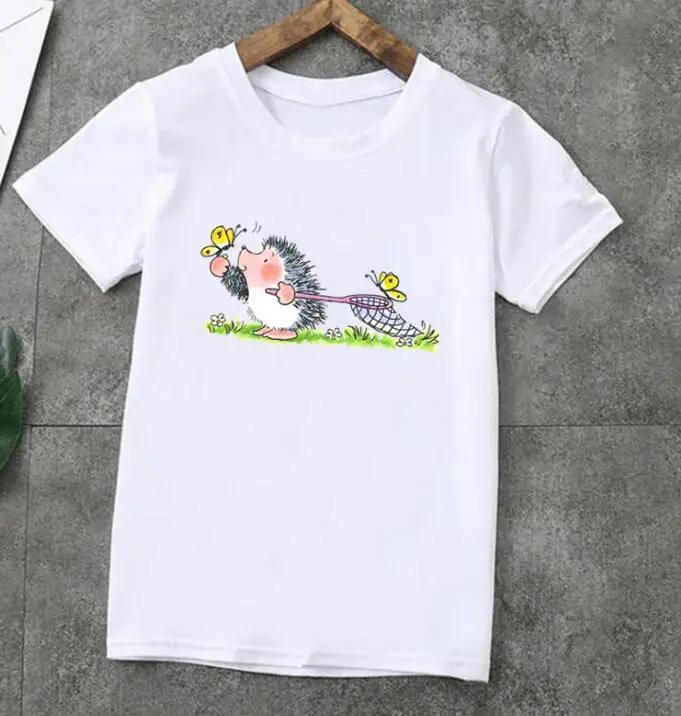Unisex Summer Tshirt Cute Hedgehog Animal Cartoon Print Short Sleeve Kids Top Fashion Boys Girls Clothes