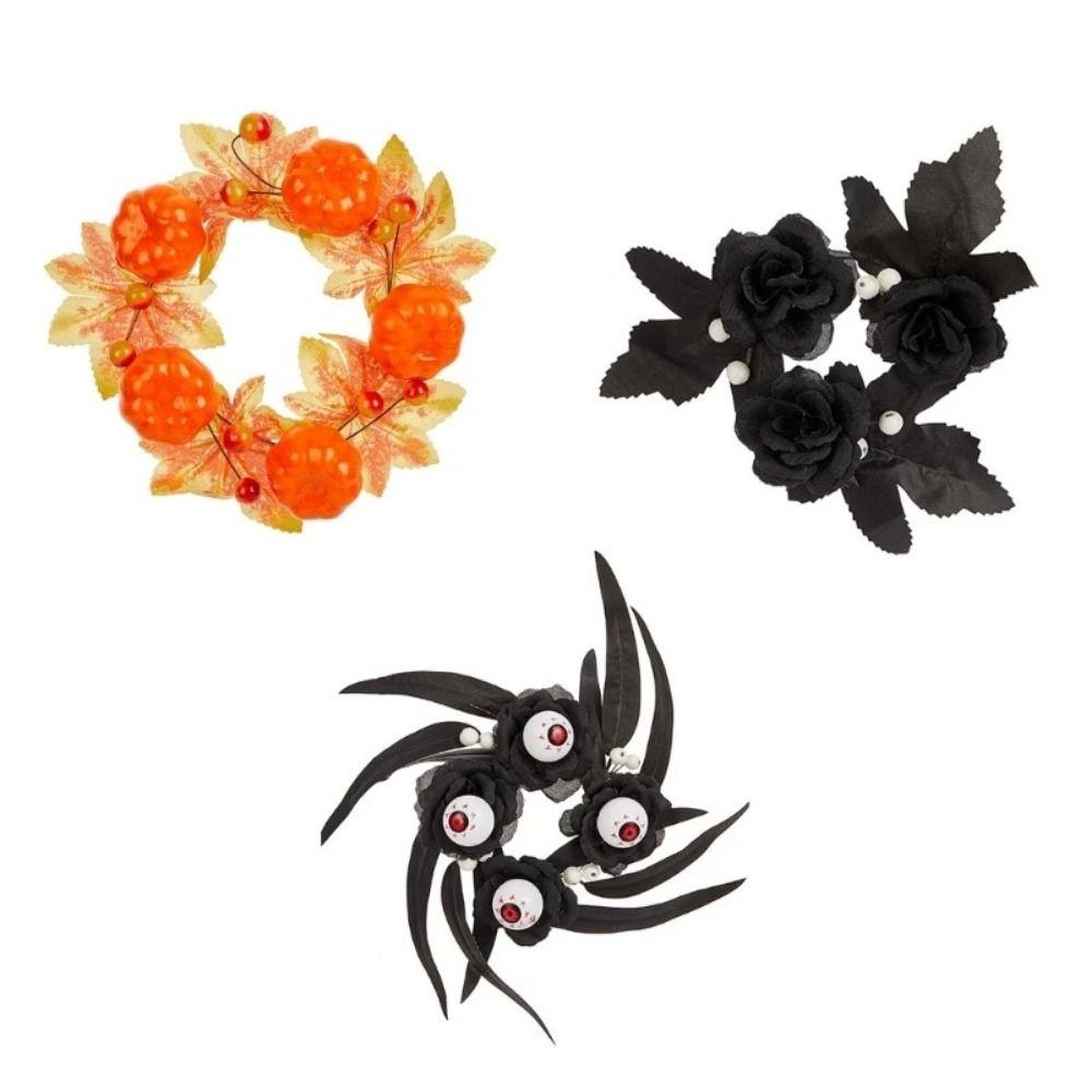 Mini Candlestick Wreath Silk Flower Creative Candle Holder Wreaths Halloween Decor Rose/Eyeball/Pumpkin Candle Wreath