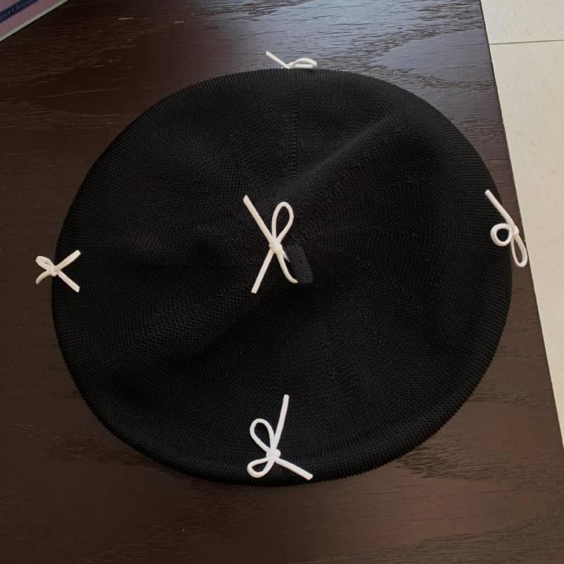 

Red Beret Bow Painter Hat Uv Protection Breathable Female Lightweight Style чёрный