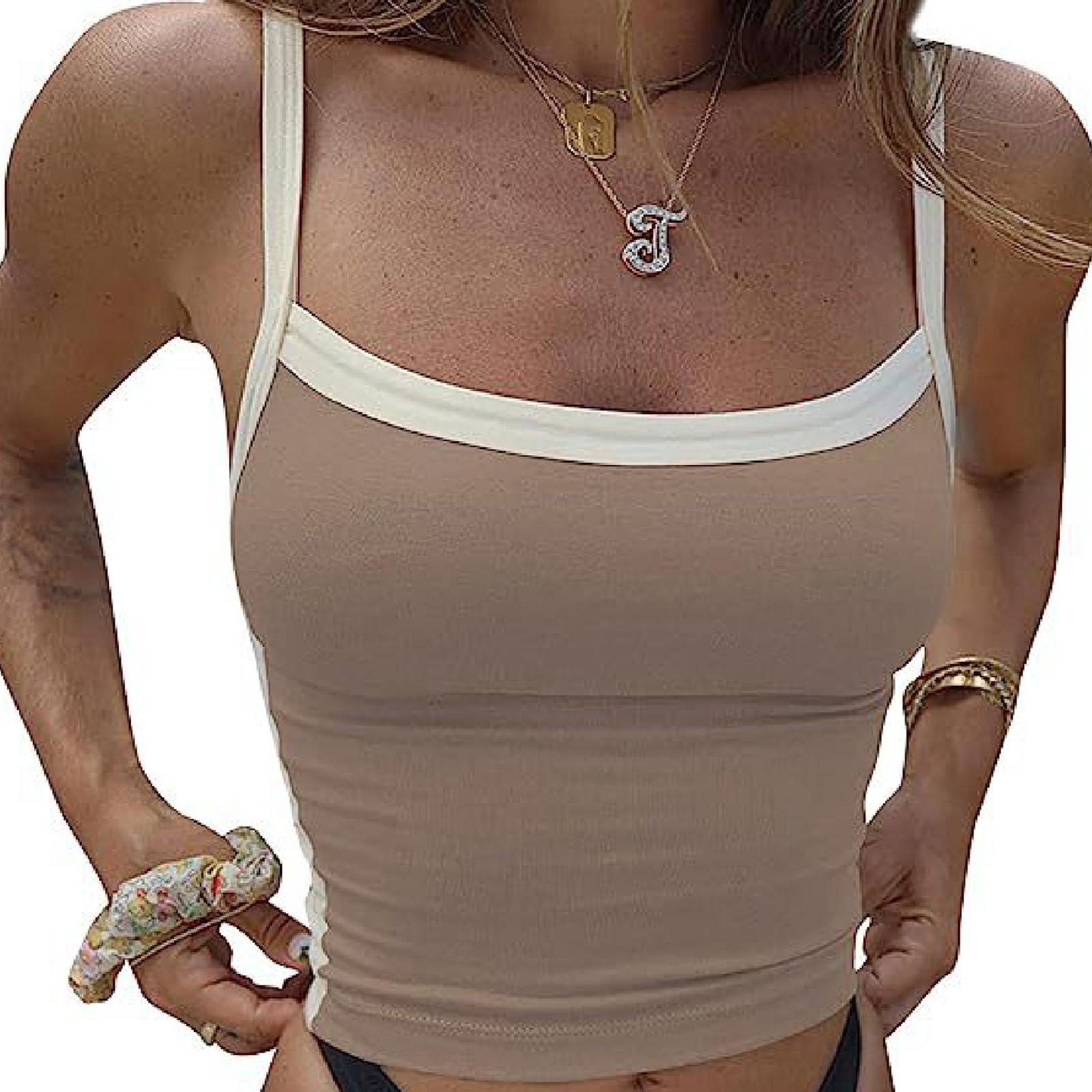 

Женский короткий топ на бретельках с открытой спиной для девочек, тонкий топ контрастного цвета, повседневный топ под пальто M хаки