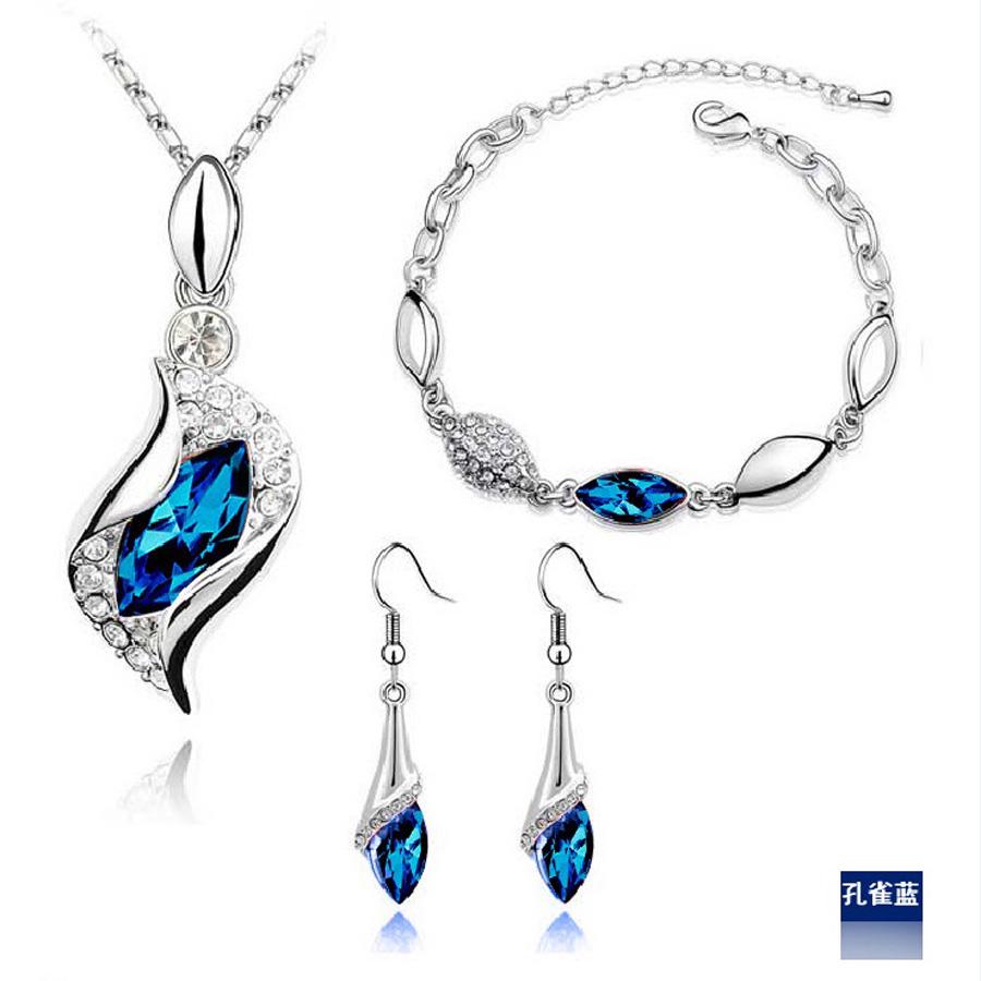 Nouvelle Mode Cristal Collier Bracelet Boucles d'Oreilles Zircon Ensembles pour Femmes Conjuntos De Joyeria