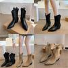 Retro Pointed Belt Buckle Boots Women's Two Pants Boots Autumn and Winter New French Western Cowboy Knight Boots