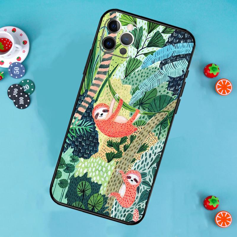 Cute Cartoon Sloth Leopard Phone Case For iPhone 17 Air 15 14 13 12 11 16 Pro Max 13 12 Mini 15 16 Plus 16e Cover Funda