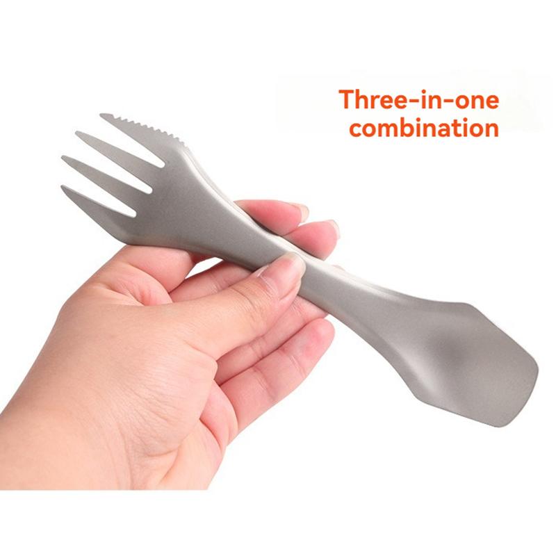 Outdoor Camping Cutlery Pure Titanium Utensils Multi-Purpose Titanium Fork & Spoon Set Portable Cloth Pouch Included