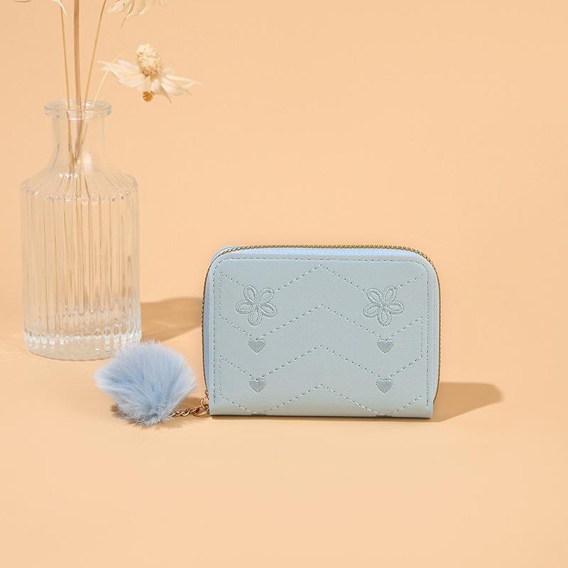 

Женская сумка новый короткий маленький кошелек простой модный клатч декоративный помпон повседневная визитница синий