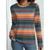 Women's New Fashion Casual Round Neck Striped Printed Long-sleeved T-shirt