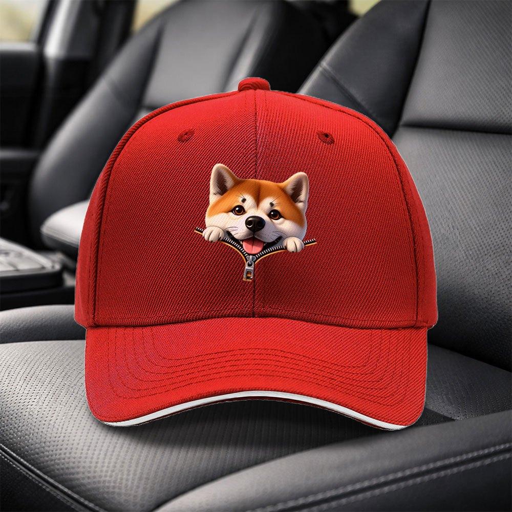 Shiba Inu Baseball Cap with Zipper Sandwich Design Adjustable Duckbill Hat Lightweight Unisex Black Cap