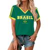 Women Casual Short Sleeve V Neck T Shirt Letter Print Loose Fit Lightweight Top Soft Fabric Comfortable Summer Tee
