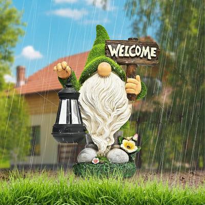 Solar Lawn Courtyard Balcony Decorative Lamp Lantern Welcome Brand Dwarf Flocking Statue Garden Resin Ornaments