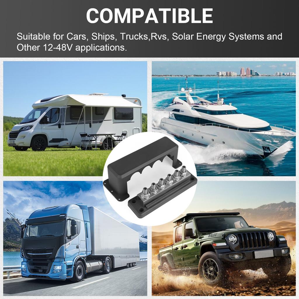 600A 12-48V svorkovnice pro karavan, nákladní automobil, loď, auto, obytný vůz, RV, karavan, 6pólový rozvodný blok, pár svorkovnic M10